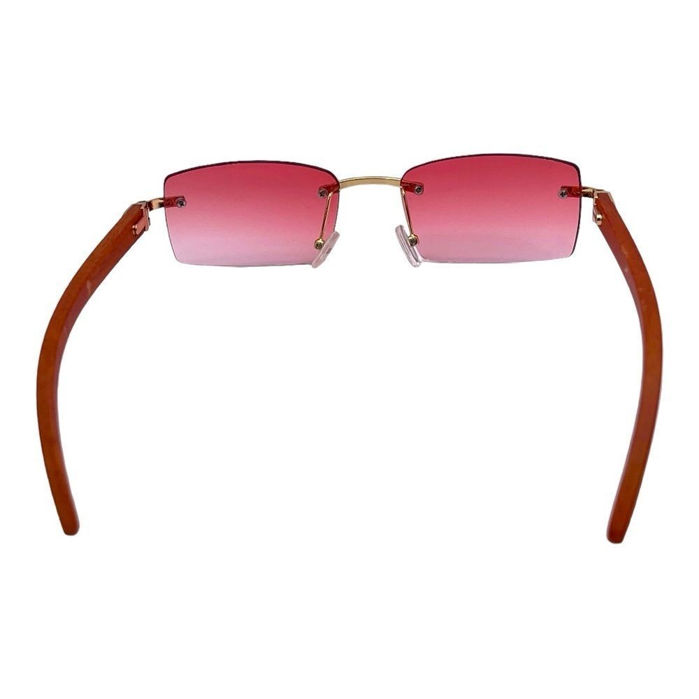 Awesome Shades! Variated Pink Rectangular Lens with Wood Tone Arms - Picture 5 of 8